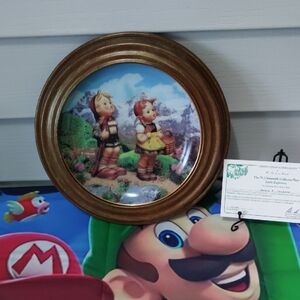 Brown Decorative Round Wall Plate with Children Scene